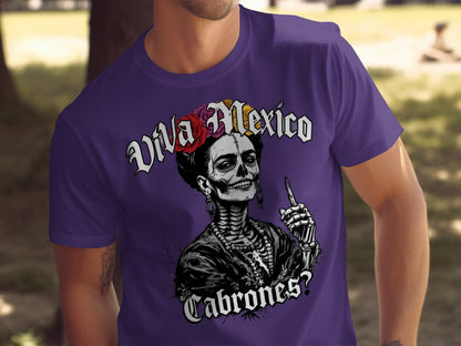 Artistic Viva Mexico Cabrones Graphic Purple T-shirt