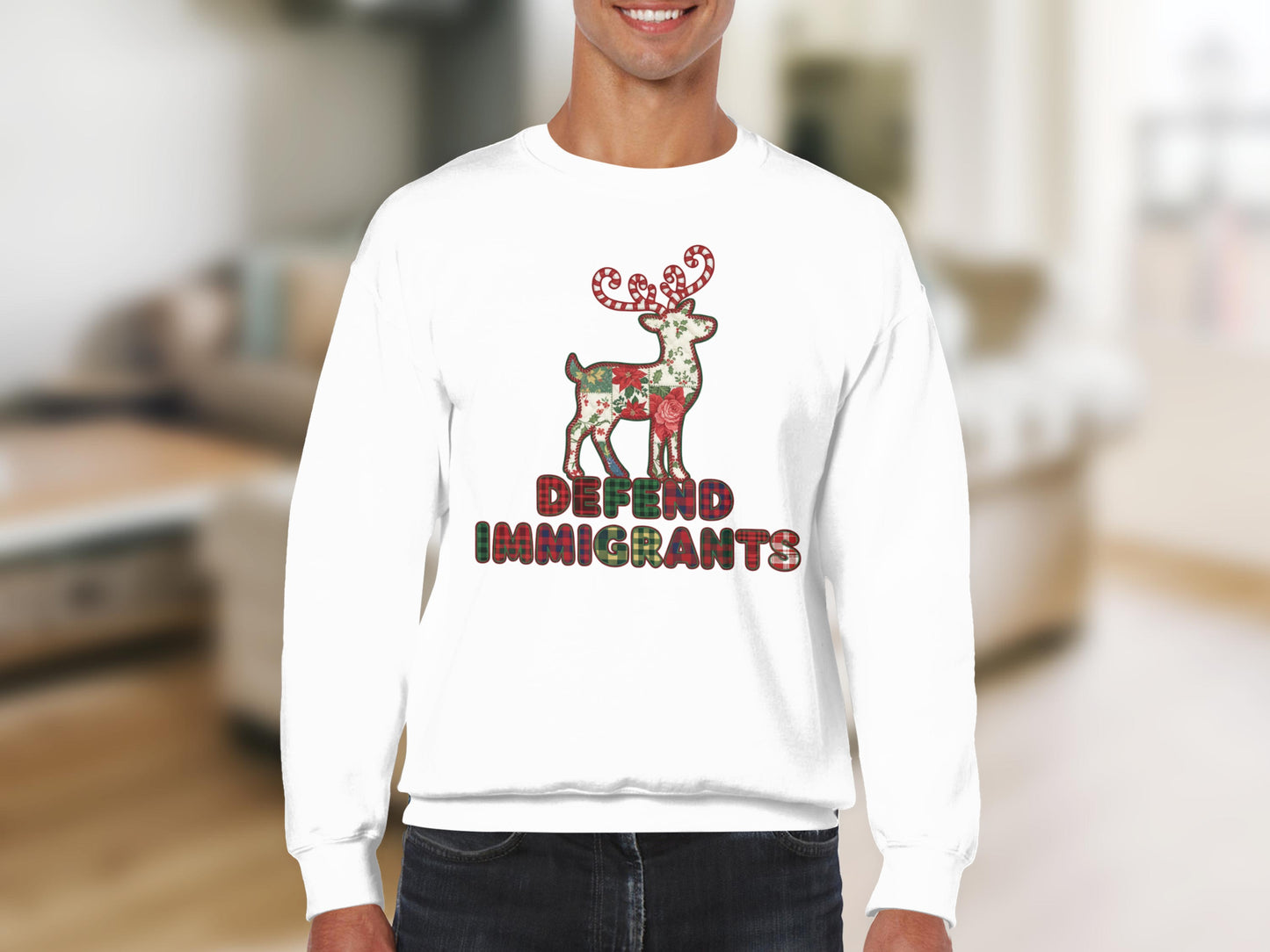 Defend Immigrants Reindeer Graphic Sweatshirt Product