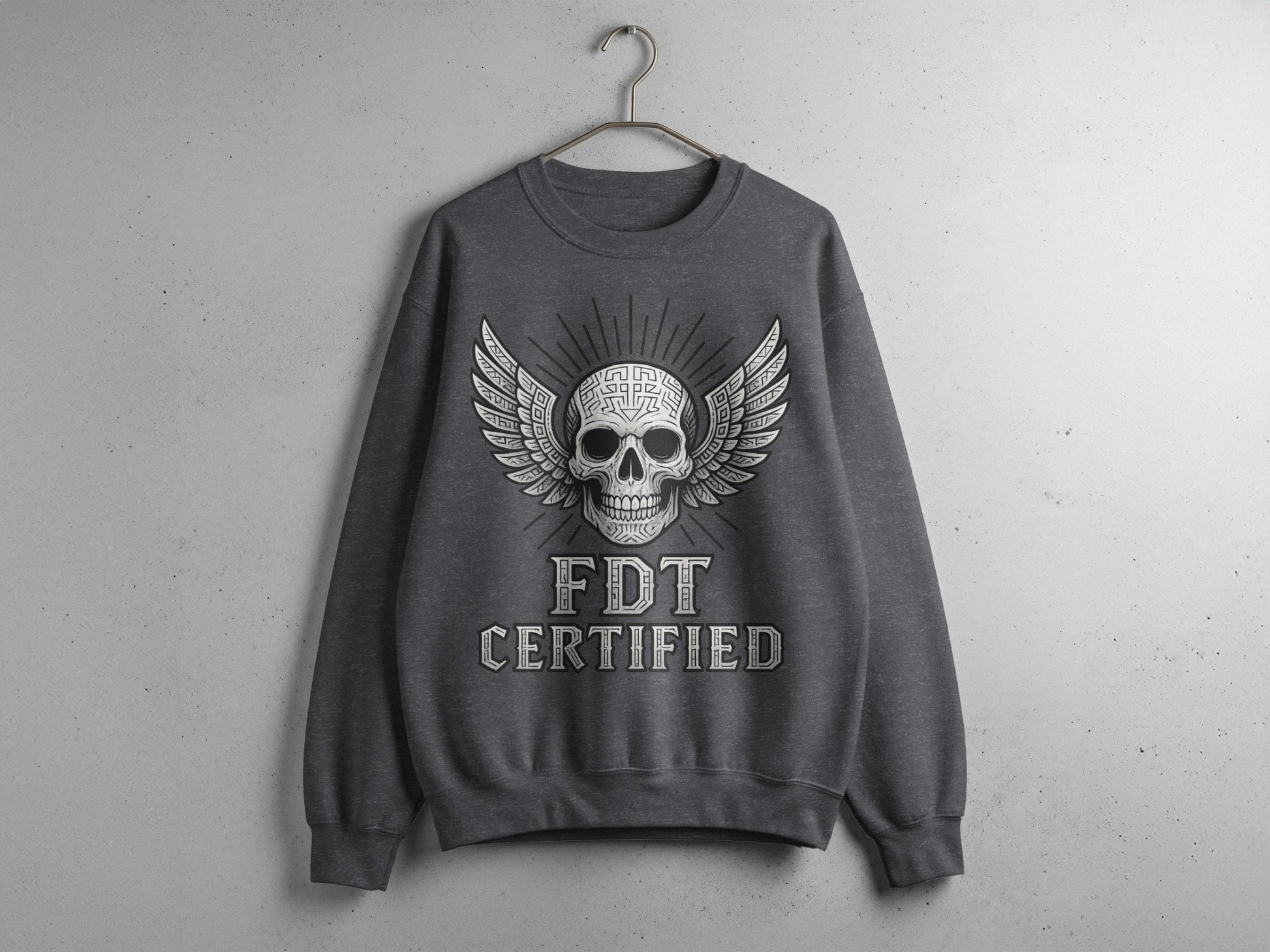 FDT Certified Skull with Wings Graphic Printed Sweatshirt