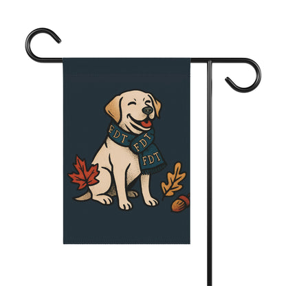 Autumn Dog with Scarf and Leaves Garden Flag