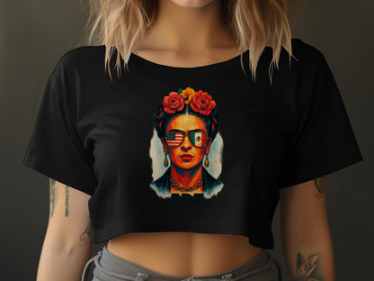 Vibrant Artistic Frida Kahlo Print Crop Top product type