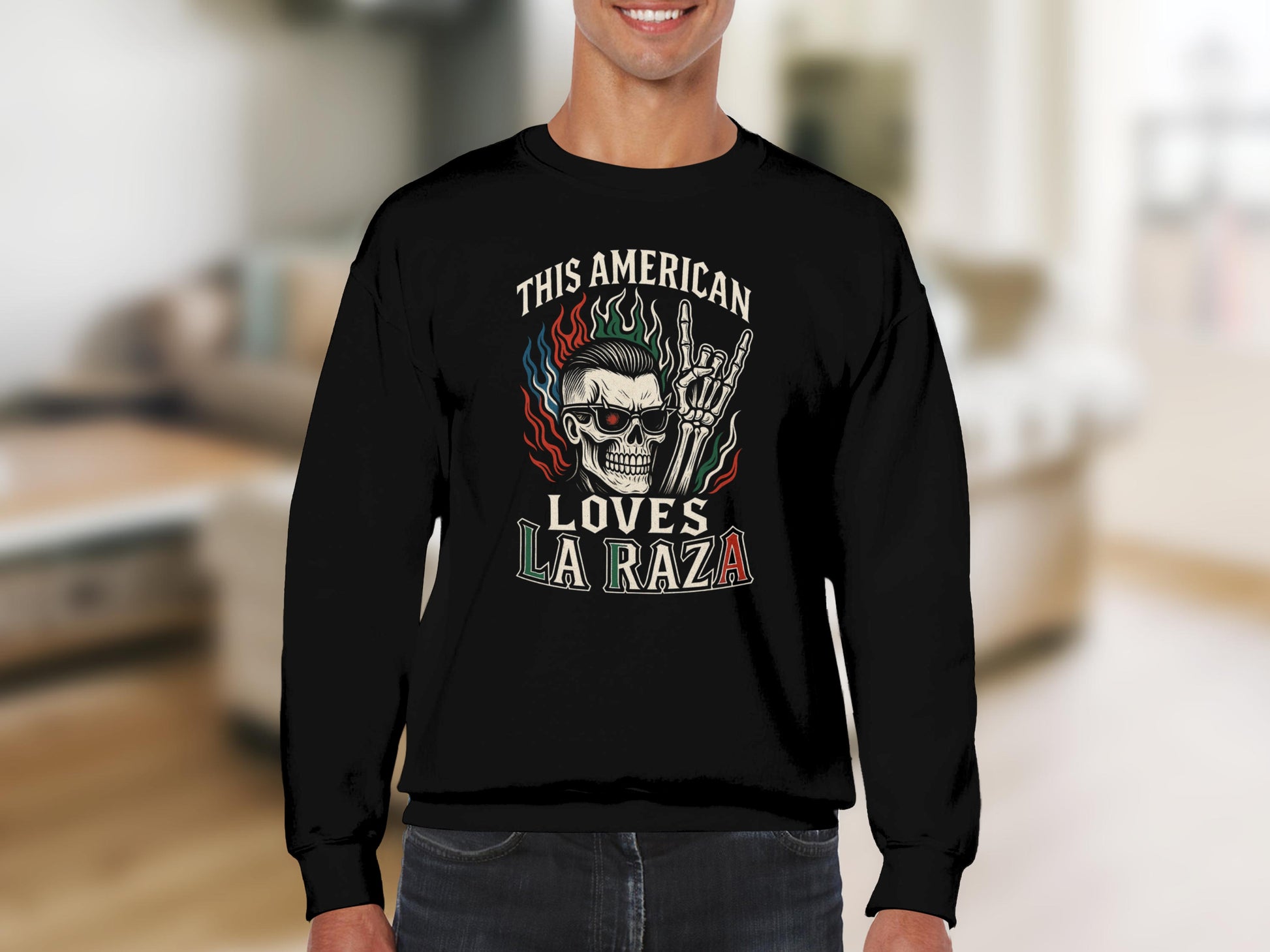 This American Loves La Raza Skull Graphic Sweatshirt product type