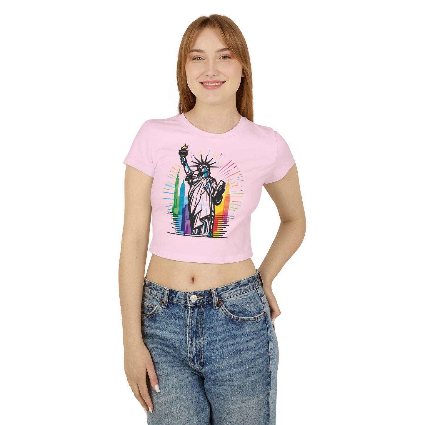 Pride baby tee Colorful Statue of Liberty Women's Baby Tee - Trendy NYC Graphic T-Shirt