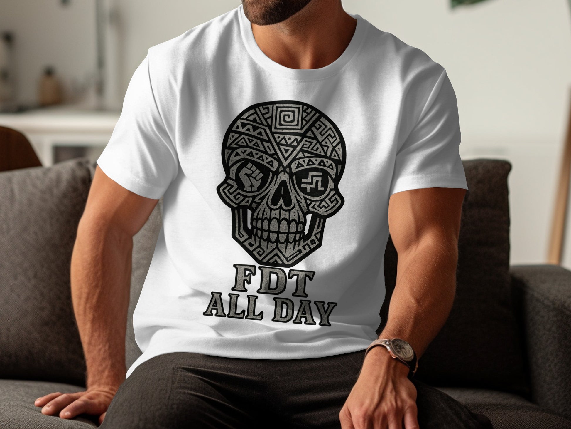 FDT All Day Skull Design White T-shirt Product