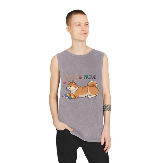 Chill & Proud Unisex Stonewash Tank Top - LGBTQ+ Pride Apparel