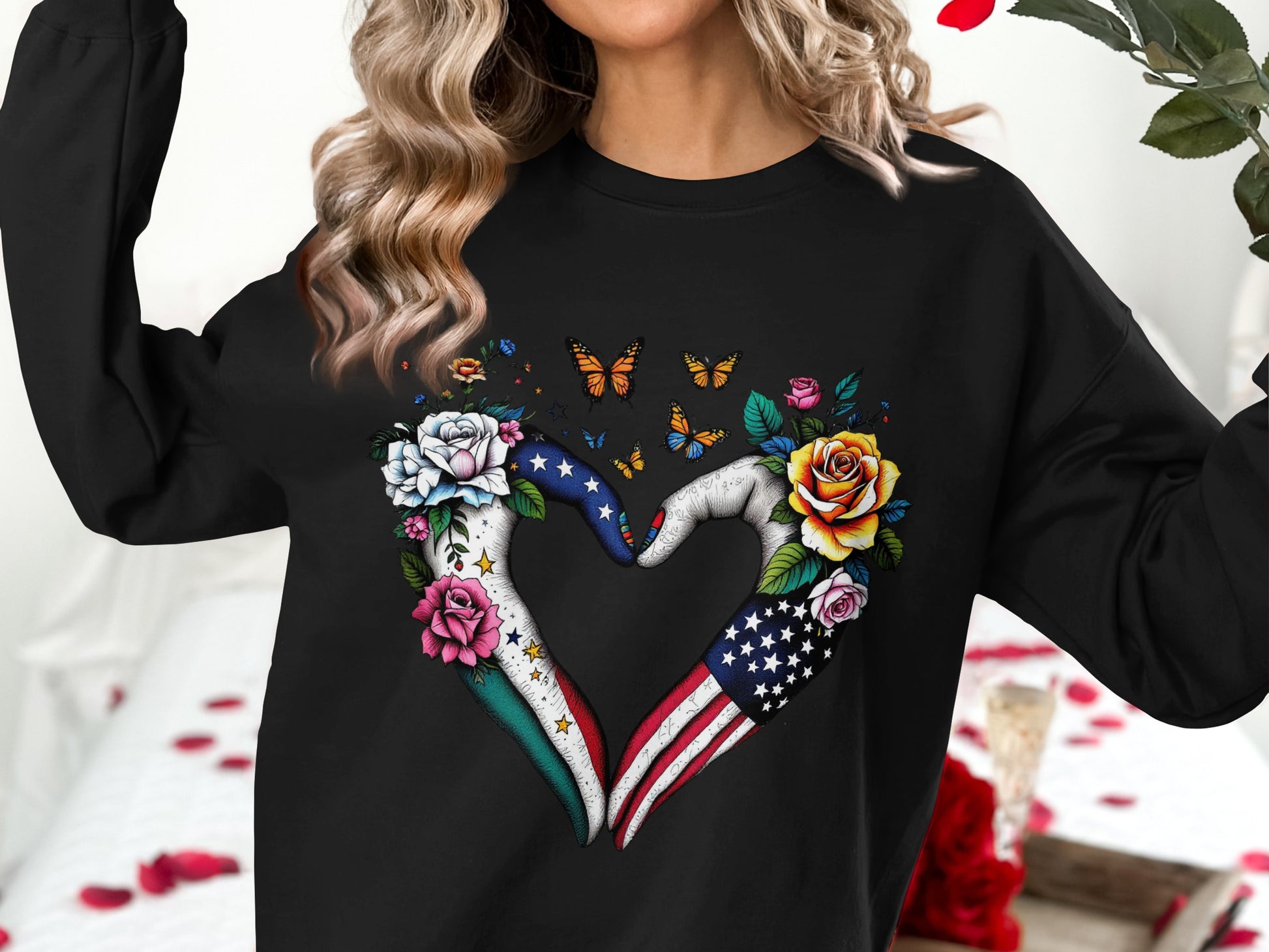 Artistic Floral and American Flag Heart Sweatshirt product