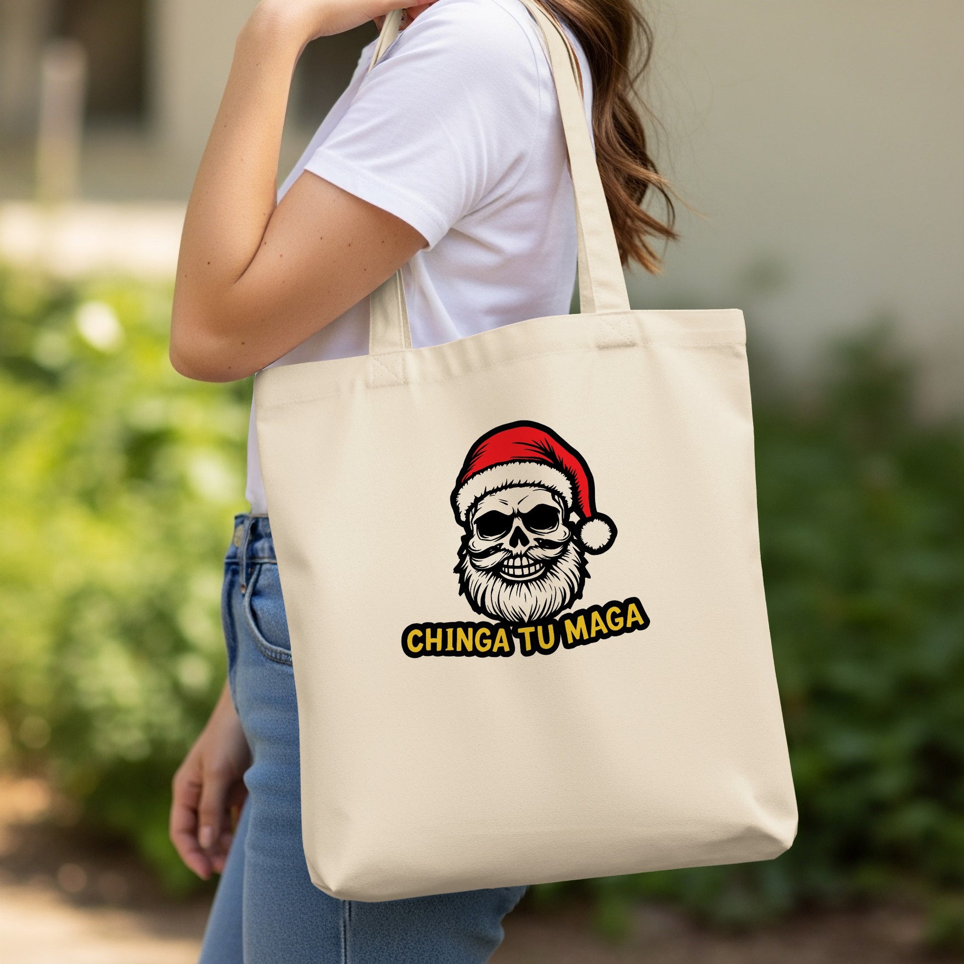 Festive Skull Design Tote Bag for Holiday Shopping