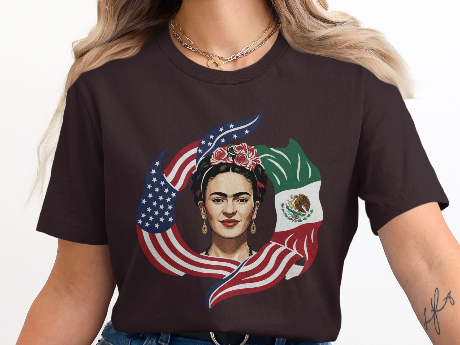 Frida Kahlo with Mexican and American Flags Shirt product