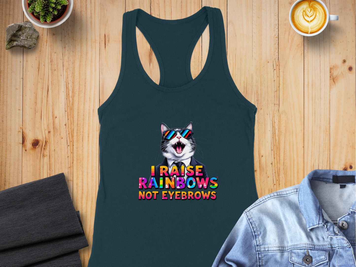 I Raise Rainbows Not Eyebrows Cat Tank Top product