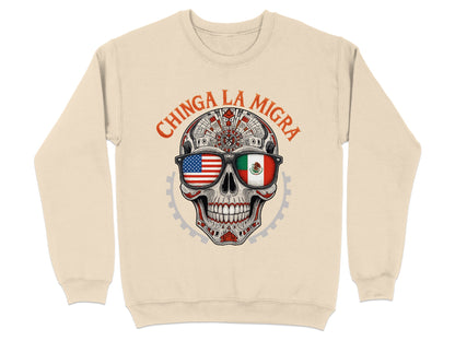 Chinga La Migra Skull Design Sweatshirt Product