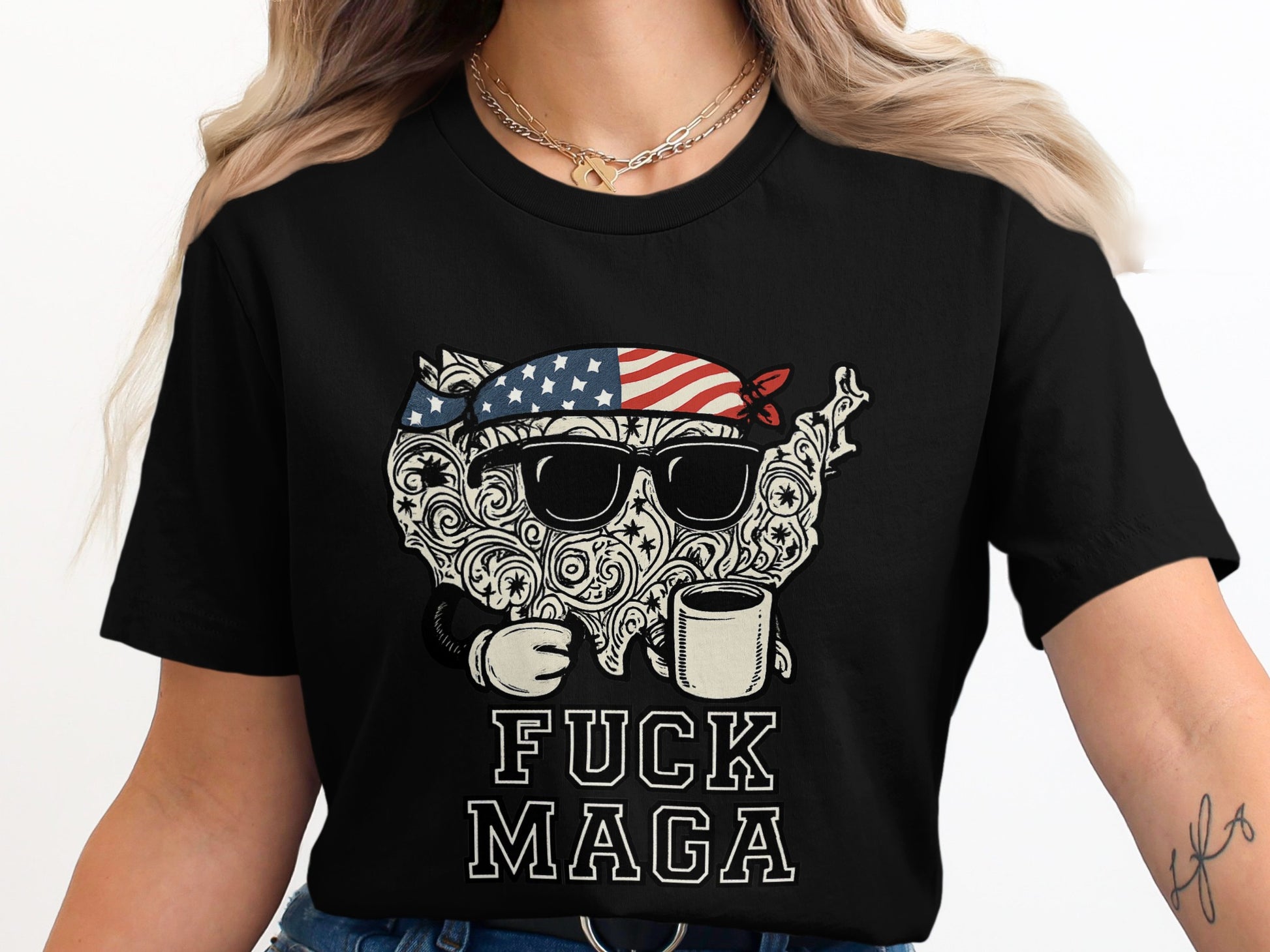 Patriotic Cat Graphic Tee Funny Statement Product