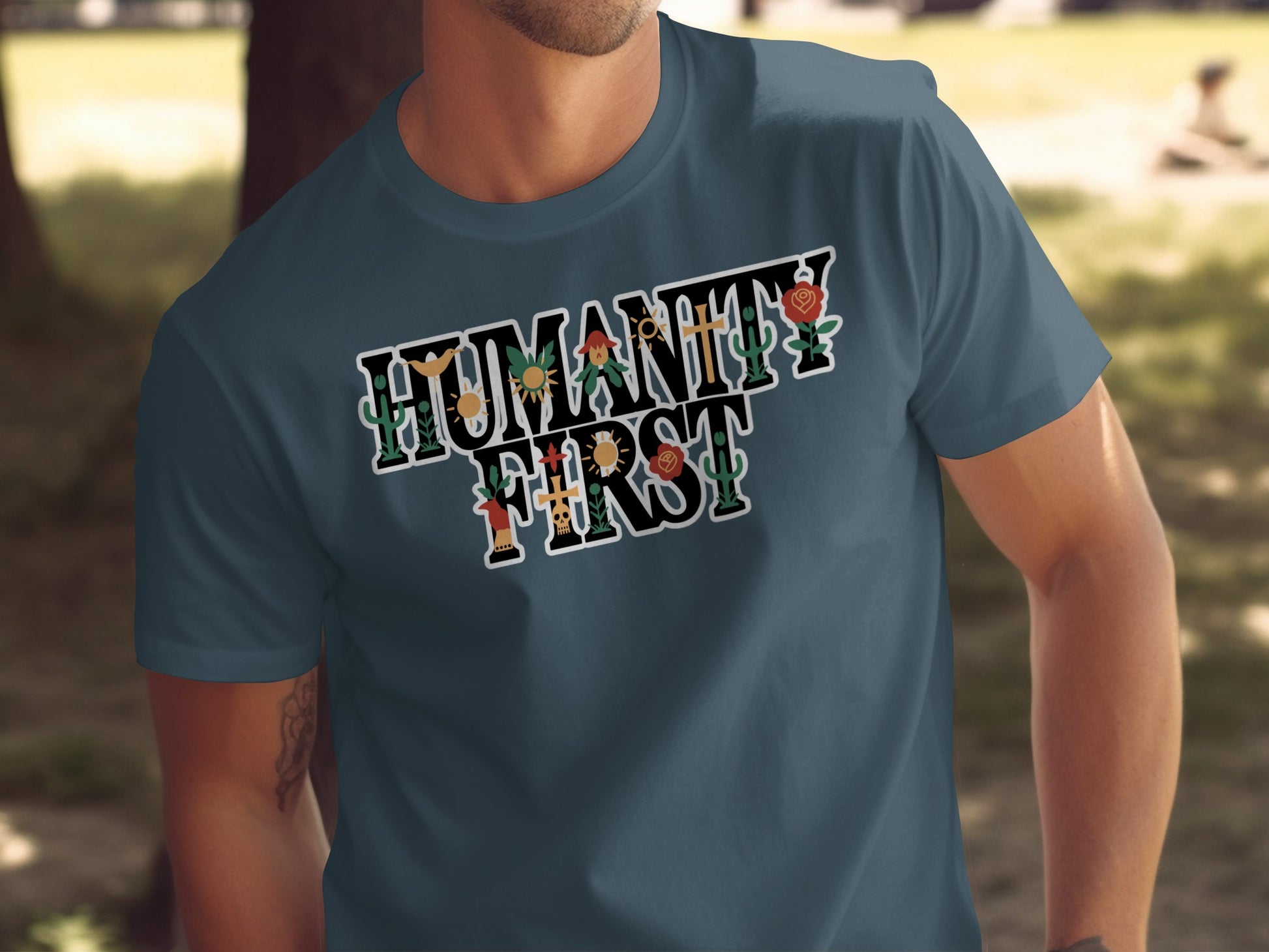 Humanity First Colorful Design Graphic Shirt