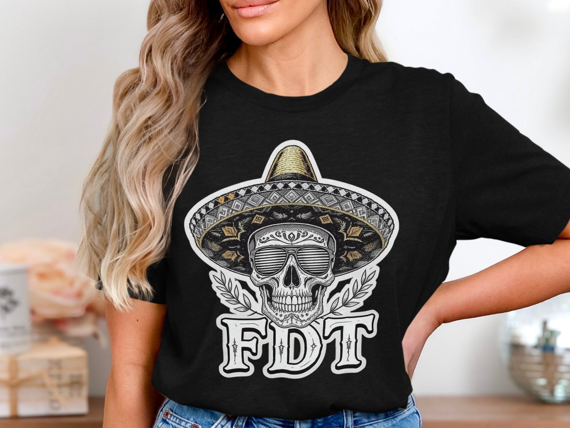 Skull Wearing Sunglasses with FDT Text T-shirt product