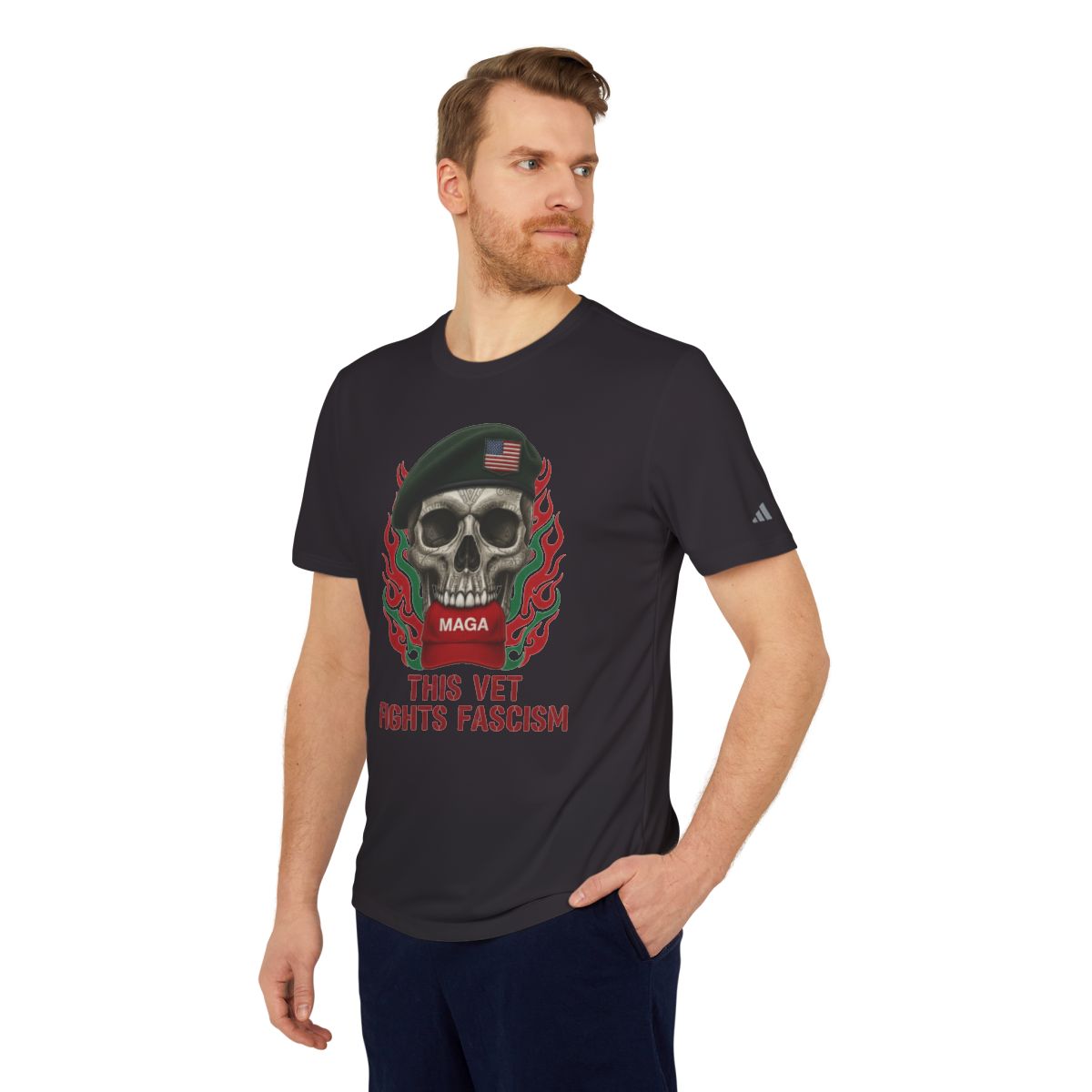 This Vet Fights Fascism Skull Graphic T-Shirt