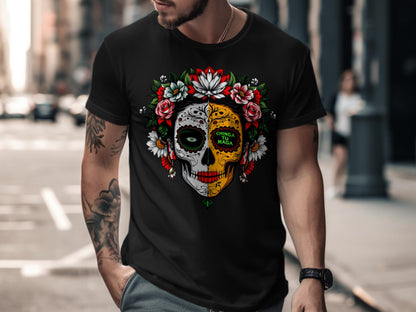 Vibrant Sugar Skull and Flowers Design T-Shirt product type