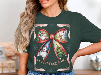 Christmas Santa Reindeer Snowman Love Peace Joy Shirt