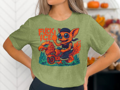 F*** ICE Goblin Riding Flaming Rooster T-shirt product