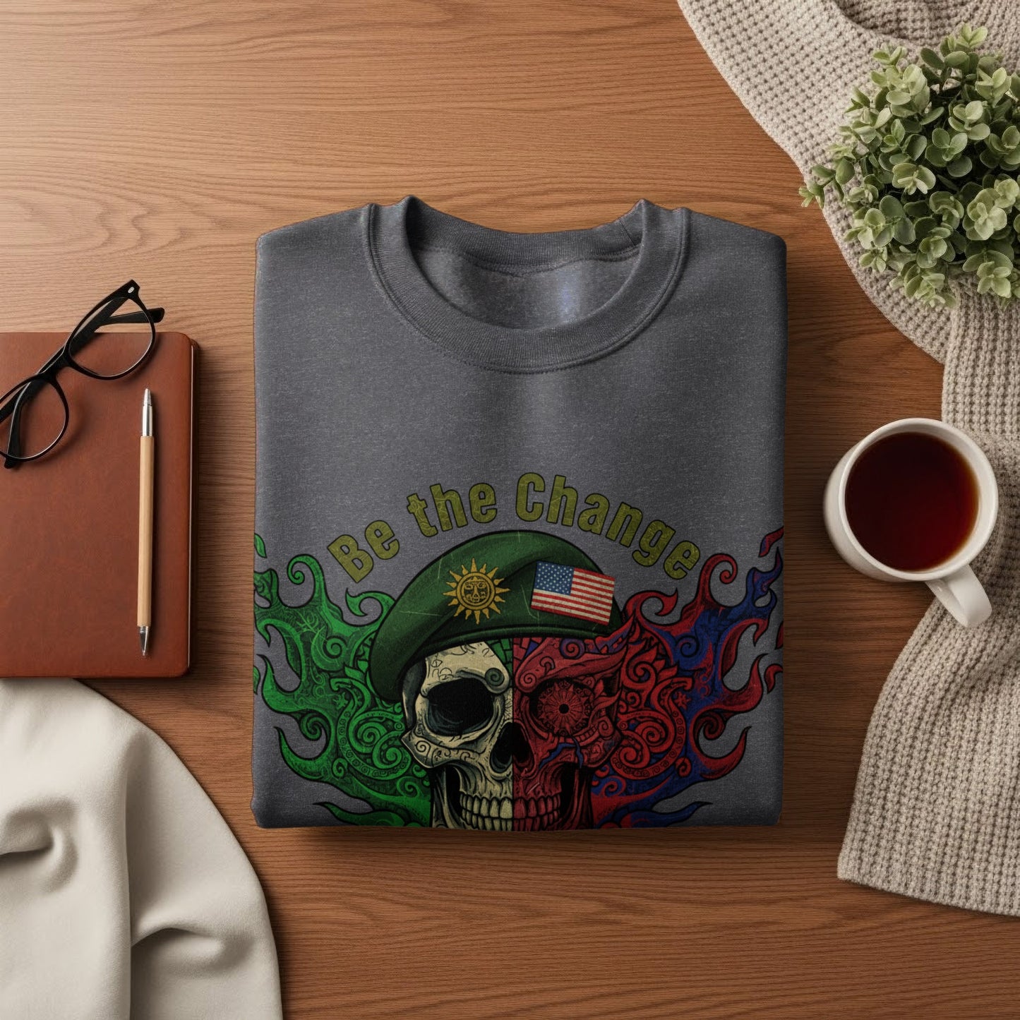 Be the Change Skull Design Graphic Sweatshirt