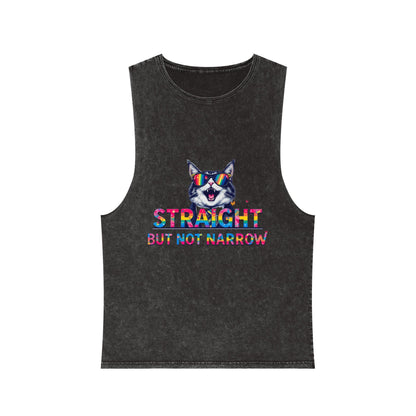 Pride Graphic Unisex Stonewash Tank Top - 'Straight But Not Narrow'