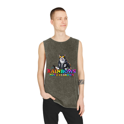 Unisex Stonewash Graphic Tank Top - Rainbow Theme, Perfect for Summer Parties, Pride Events, Casual Outings, Music Festivals, LGBTQ+ Spirit