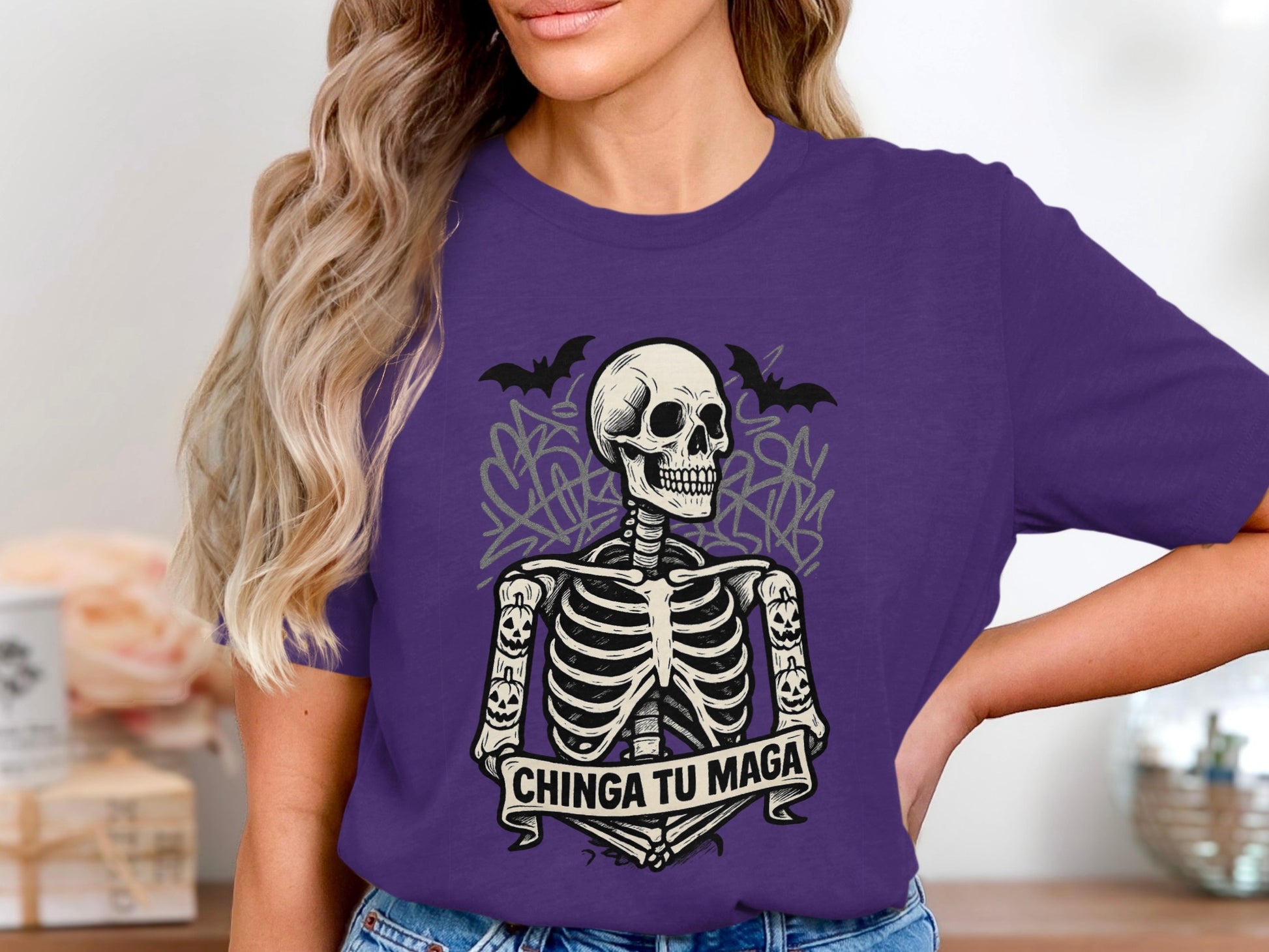 Purple Skeleton Chinga Tu Maga Graphic Tee product