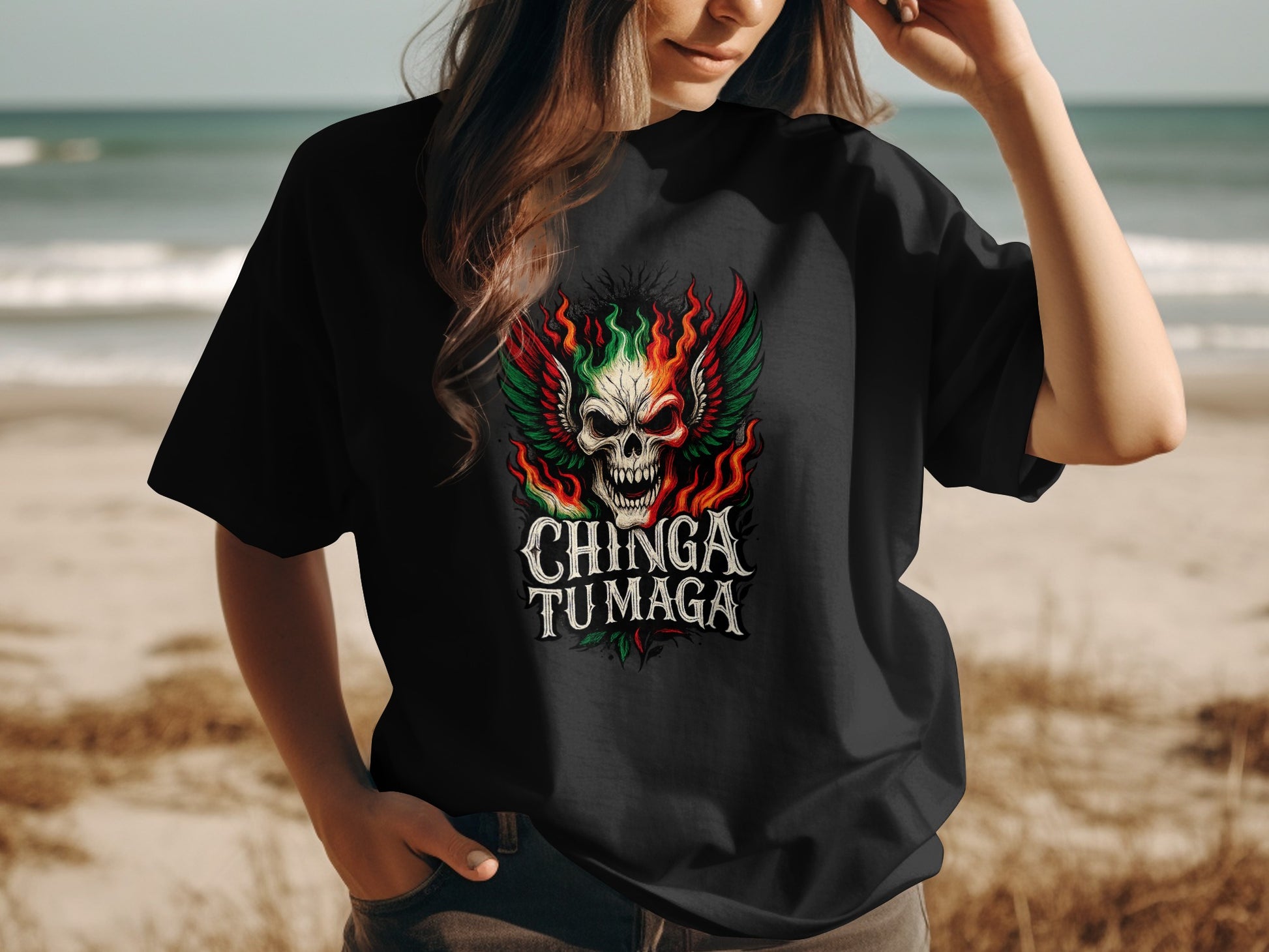Edgy Skull Design Chinga Tu Maga T-shirt product
