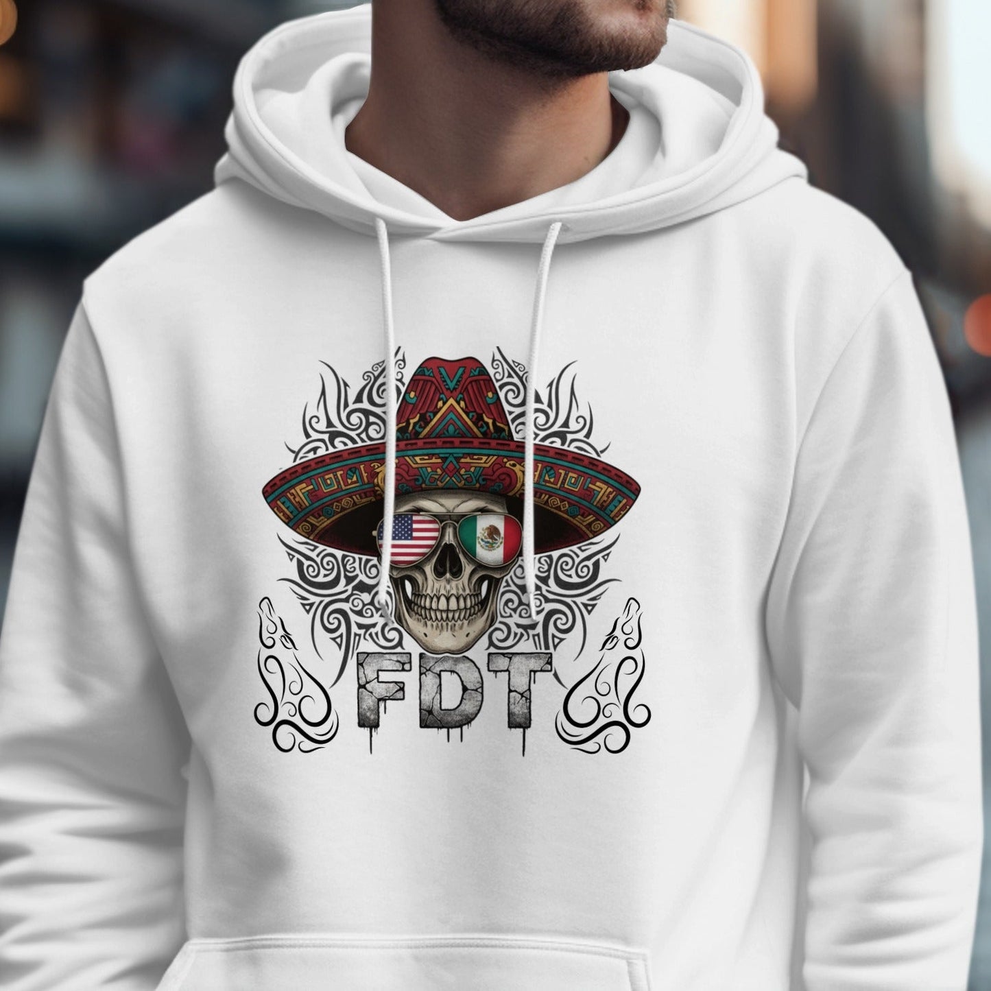 Vibrant FDT Skull with Hat Seamless Art Hoodie