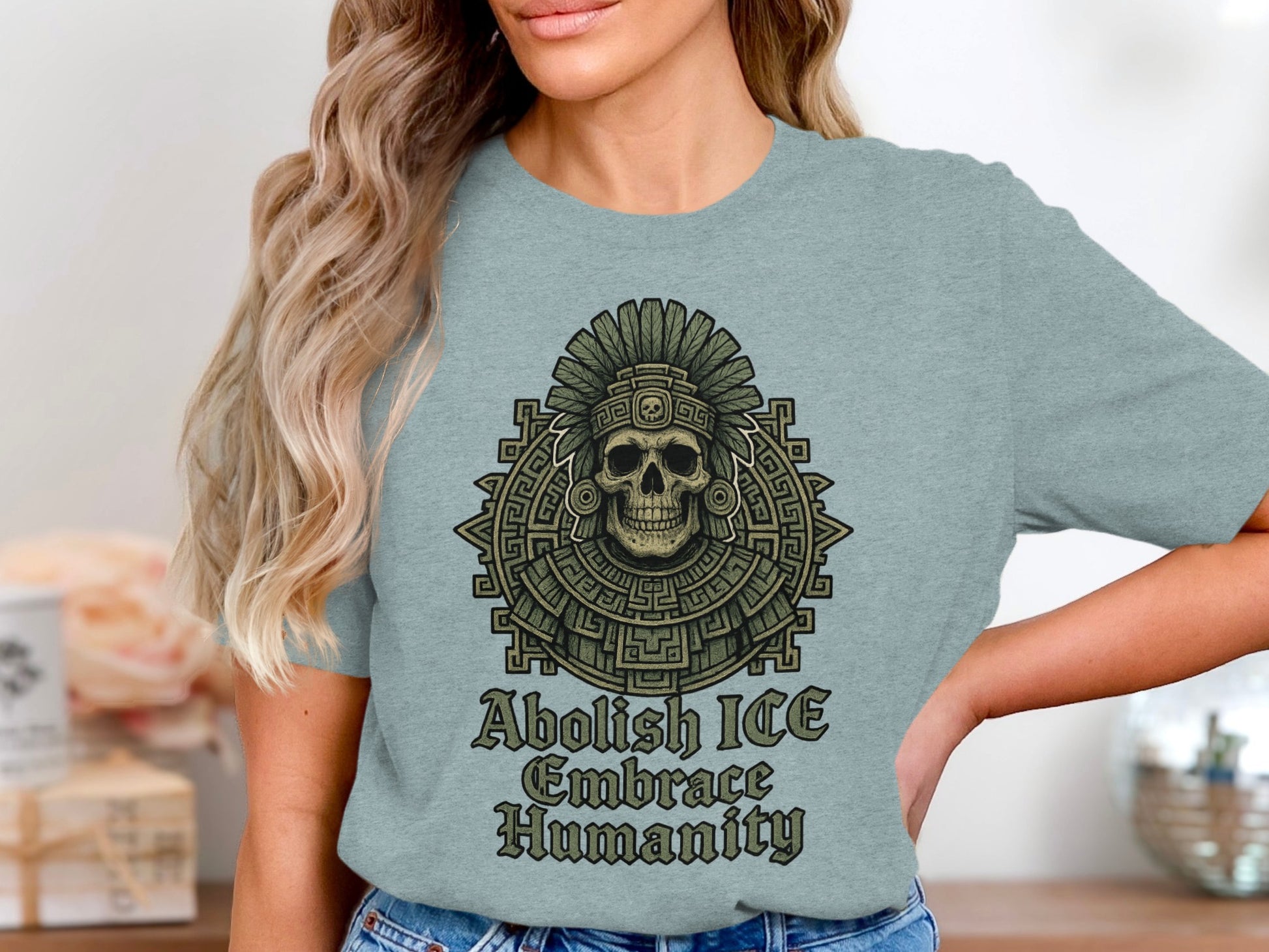 Abolish ICE Embrace Humanity Skull Graphic Shirt