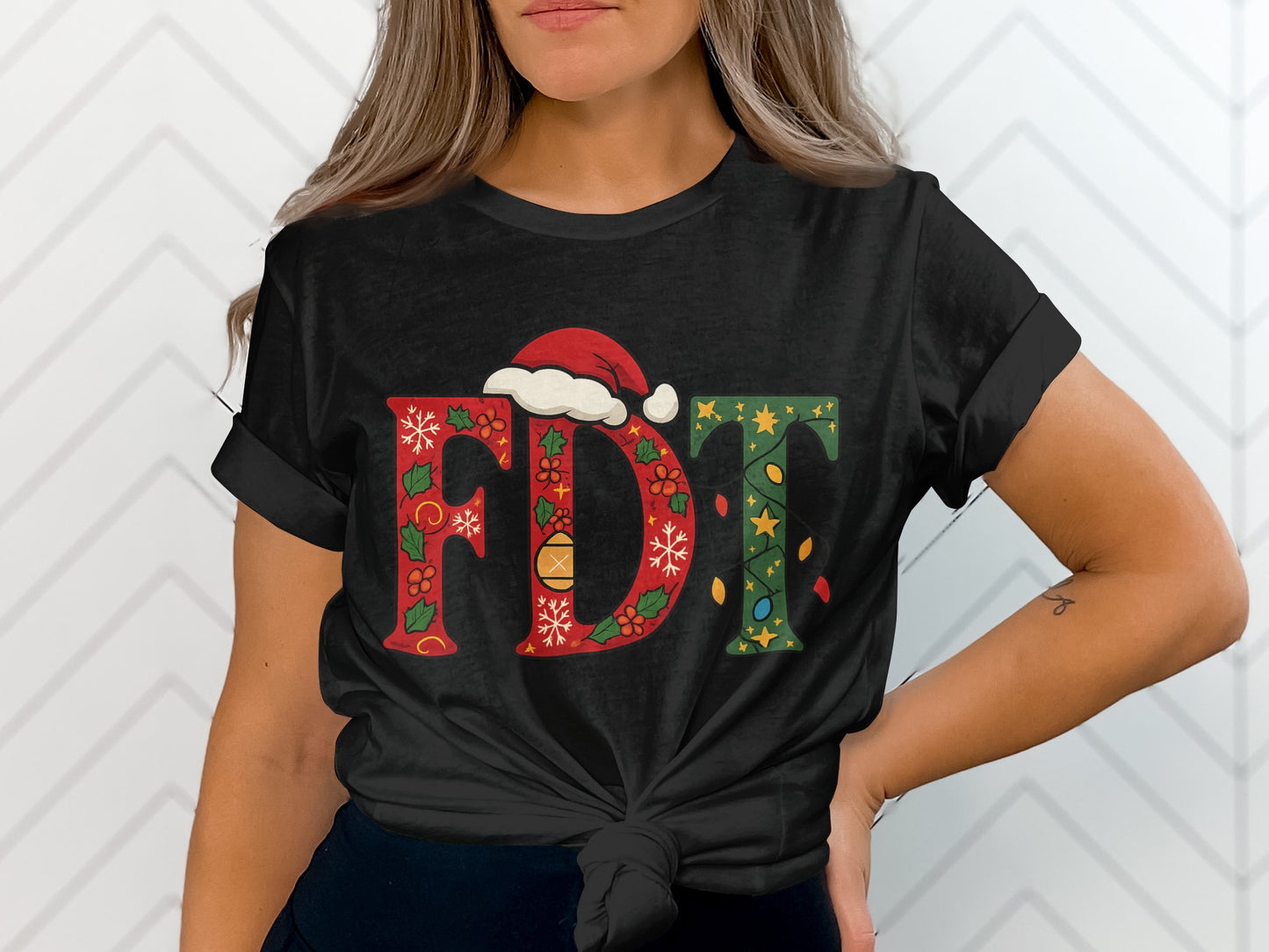 Festive FDT Santa Hat Holiday Graphic Tee