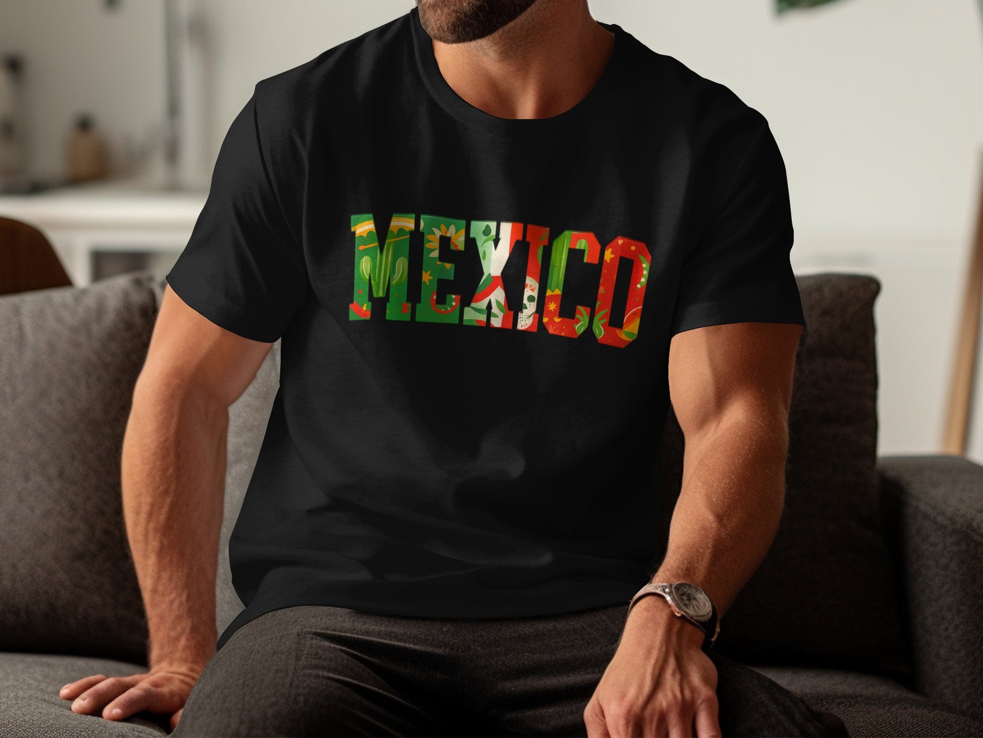 Vibrant Mexico Graphic Black Tee Shirt product type