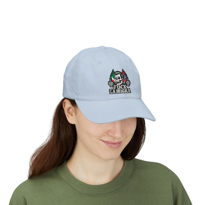 Fuck La Migra Anti Trump Embroidered Hat, FDT, Chinga Tu Maga Classic Dad Cap with Skull Design, Adjustable Hat for Casual Wear, Unique Gift for Dads, Birthday, or Holiday Use