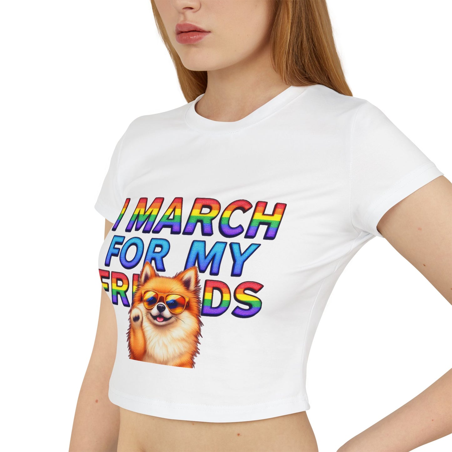 Pride Spirit Women's Baby Tee, LGBTQ+ Pride Shirt, Cute Graphic Tee, Unique Gift for Friends, Rainbow Marching T-Shirt, Fun Summer Top