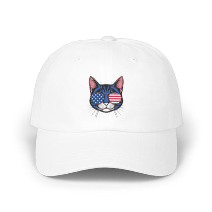Cat with American Flag Eyes on White Baseball Cap product