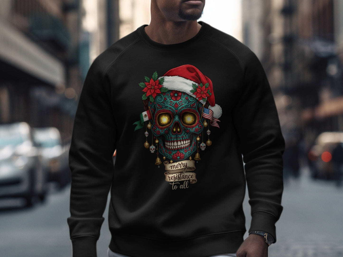 Festive Skull Design Sweater for Holiday Season