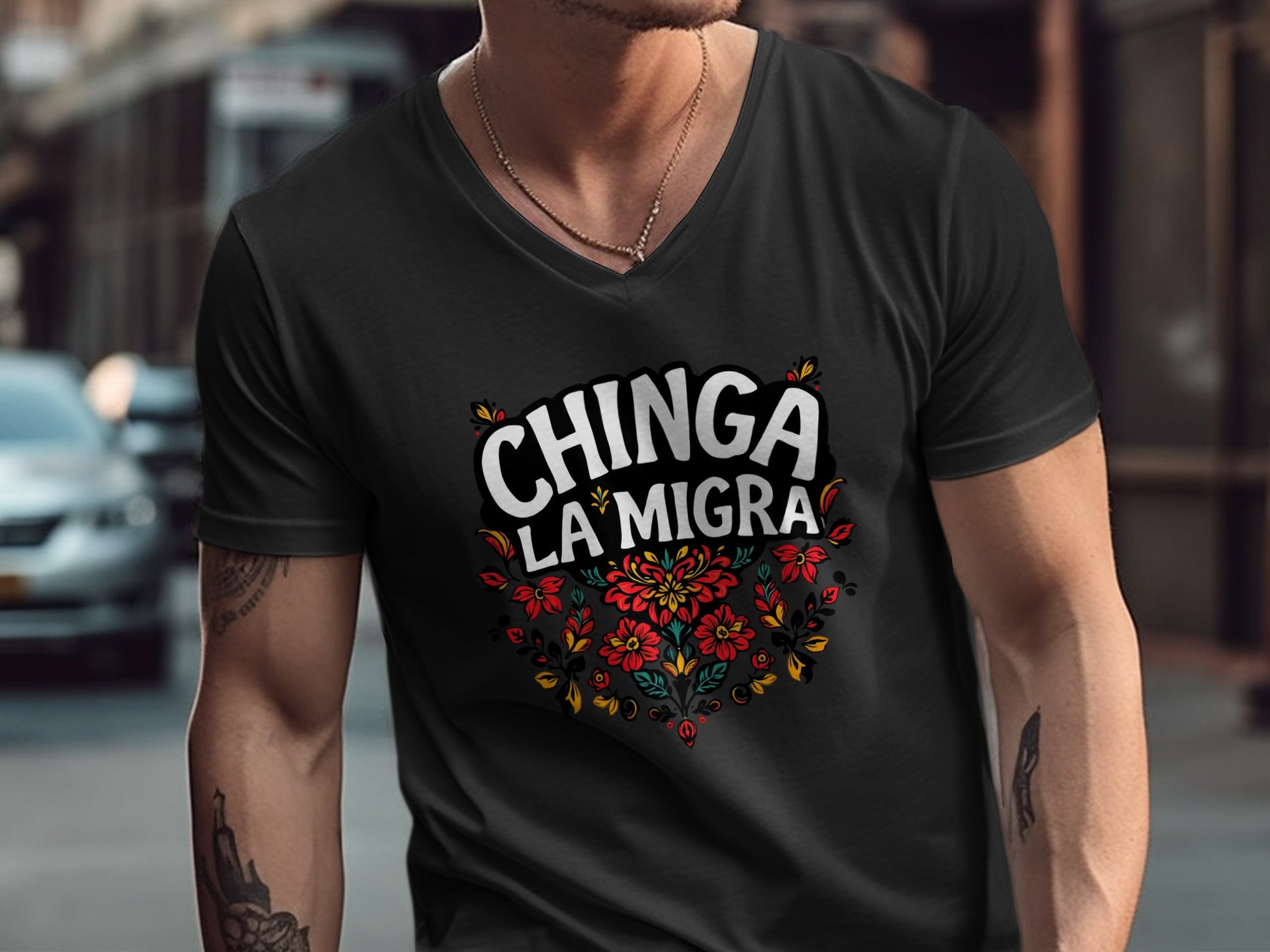 Bold Chinga La Migra Floral Design Shirt product
