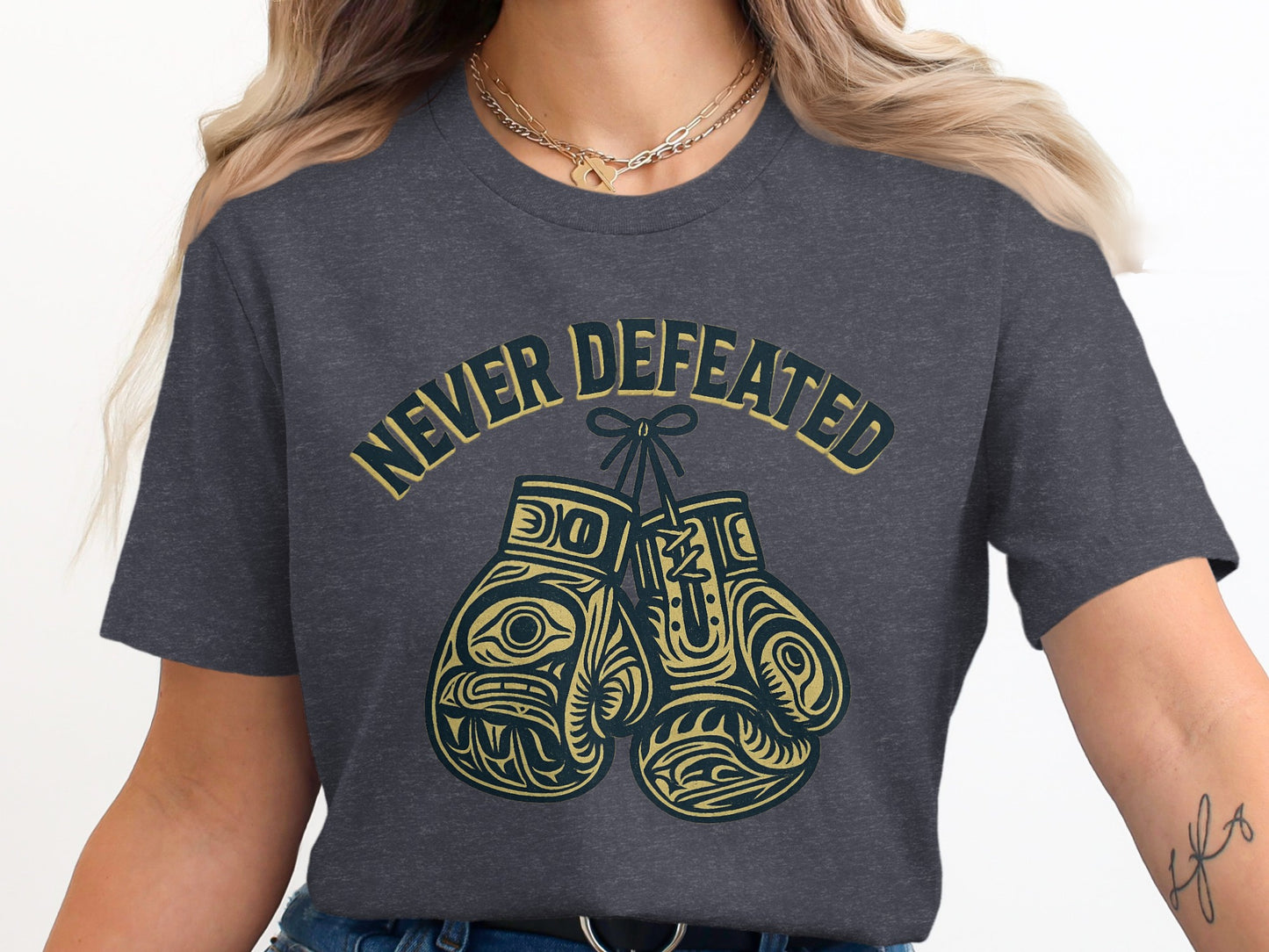Never Defeated Boxing Gloves Graphic T-shirt product type