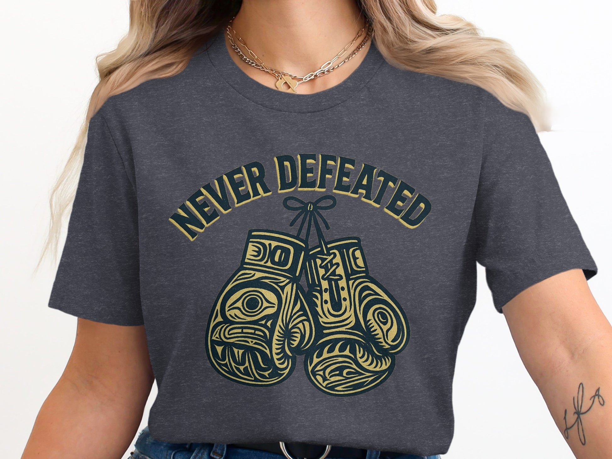 Never Defeated Boxing Gloves Graphic T-shirt product type