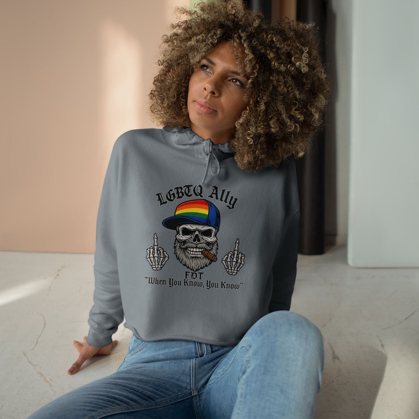 LGBTQ Pride Cat Lover's Crop Hoodie, Funny Hoodie, Gift for Cat Dads, Casual Streetwear, Cozy Hoodie for Pet Owners