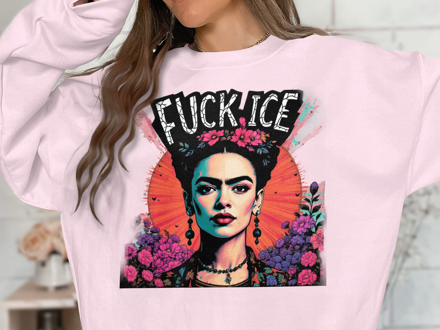 Frida Kahlo Colorful Floral Art Graphic Sweatshirt