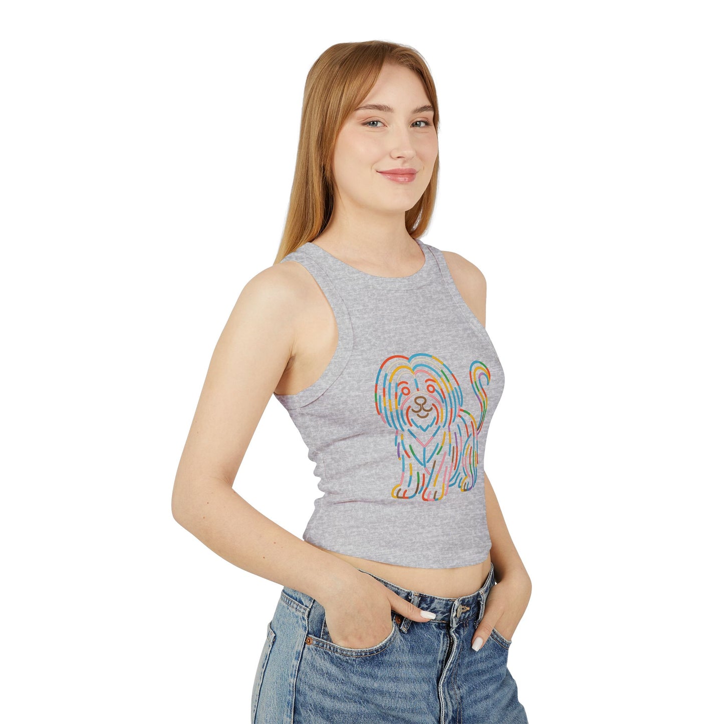 Pride tank top Colorful Dog Print Women's Micro Rib Racer Tank Top