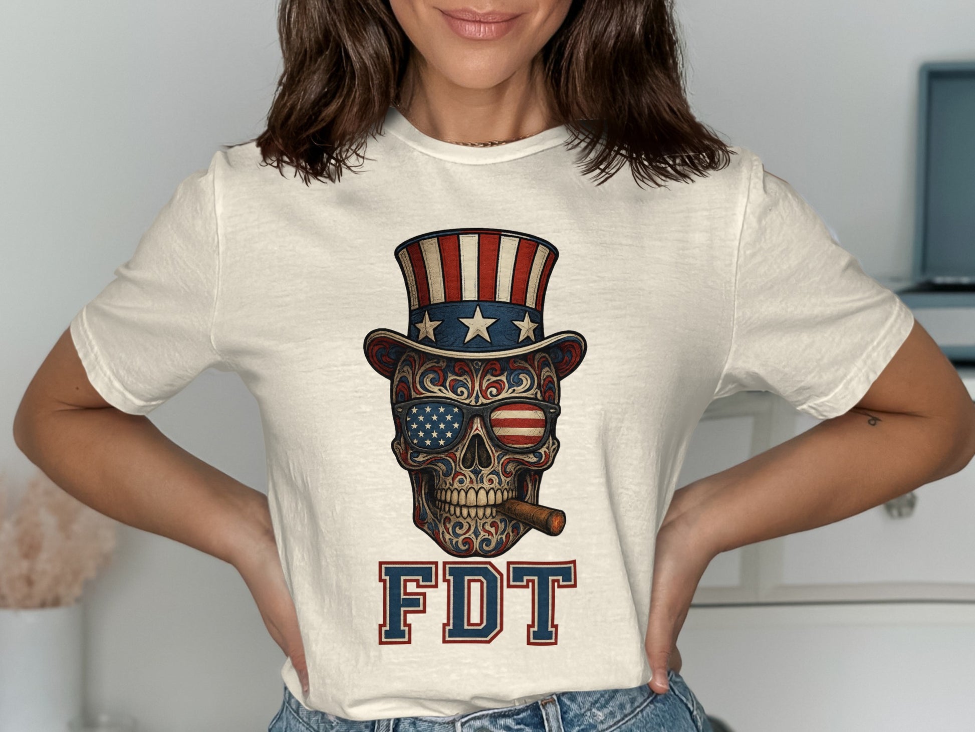 Patriotic Skull Design Printed FDT Graphic T-Shirt product type