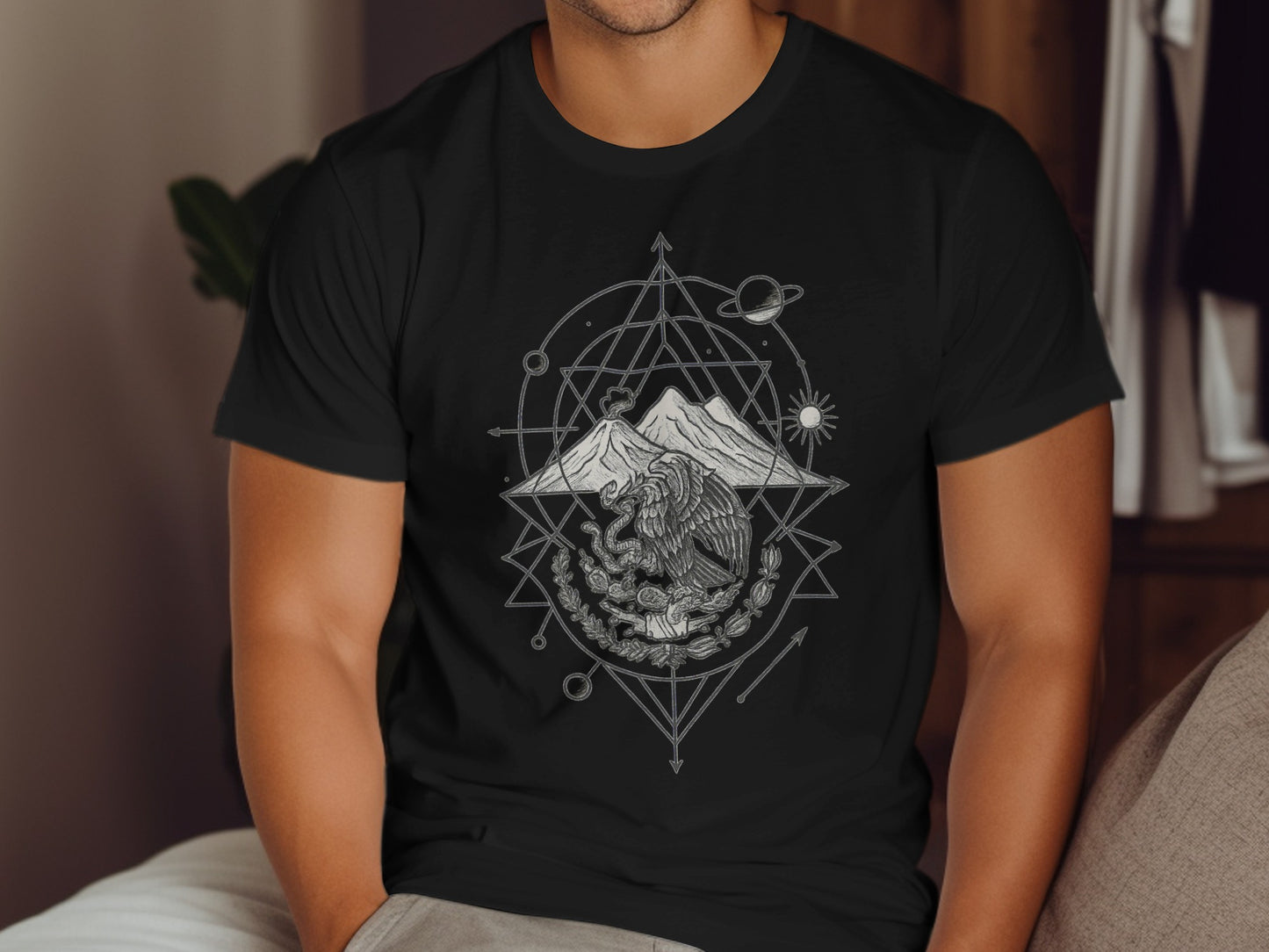 Geometric Lion and Mountain Graphic Men's T-Shirt product