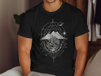 Geometric Lion and Mountain Graphic Men's T-Shirt product