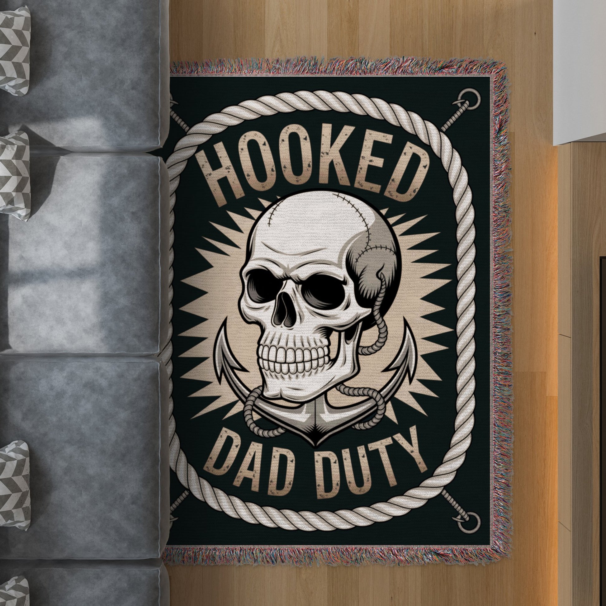 Hooked Dad Duty Skull Graphic Area Rug product