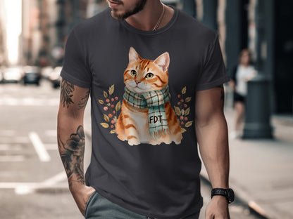 Cartoon Cat with Scarf Printed on Casual Wear Product