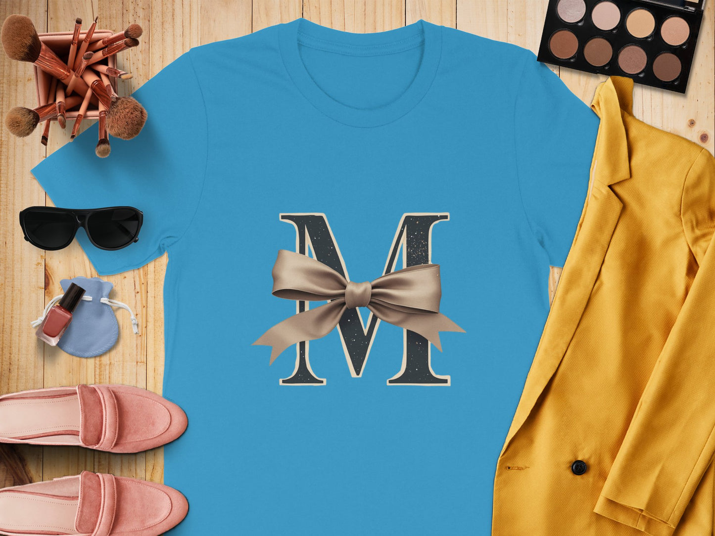 Stylish Blue T-shirt with Bow and M Letter Design product type
