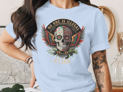 No One Is Illegal Skull Design Statement Shirt product type