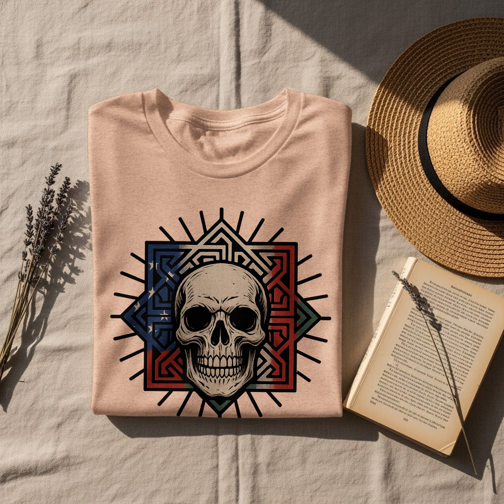 Geometric Skull Artwork on Beige Casual T-Shirt