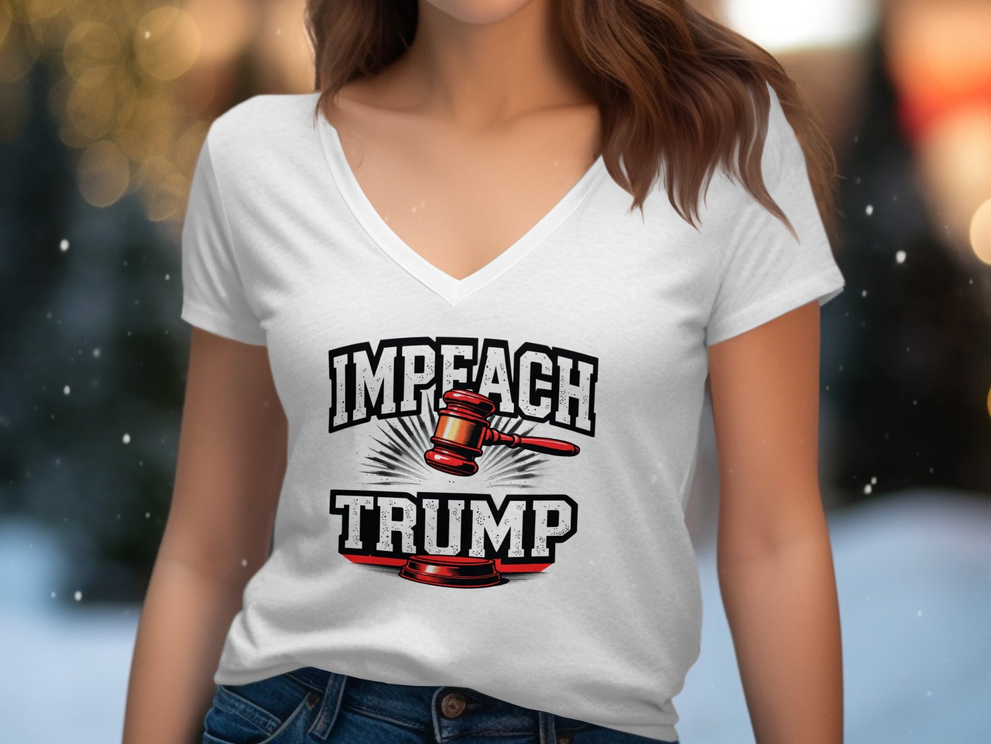 Impeach Trump Gavel Graphic Women's V Neck T Shirt Product