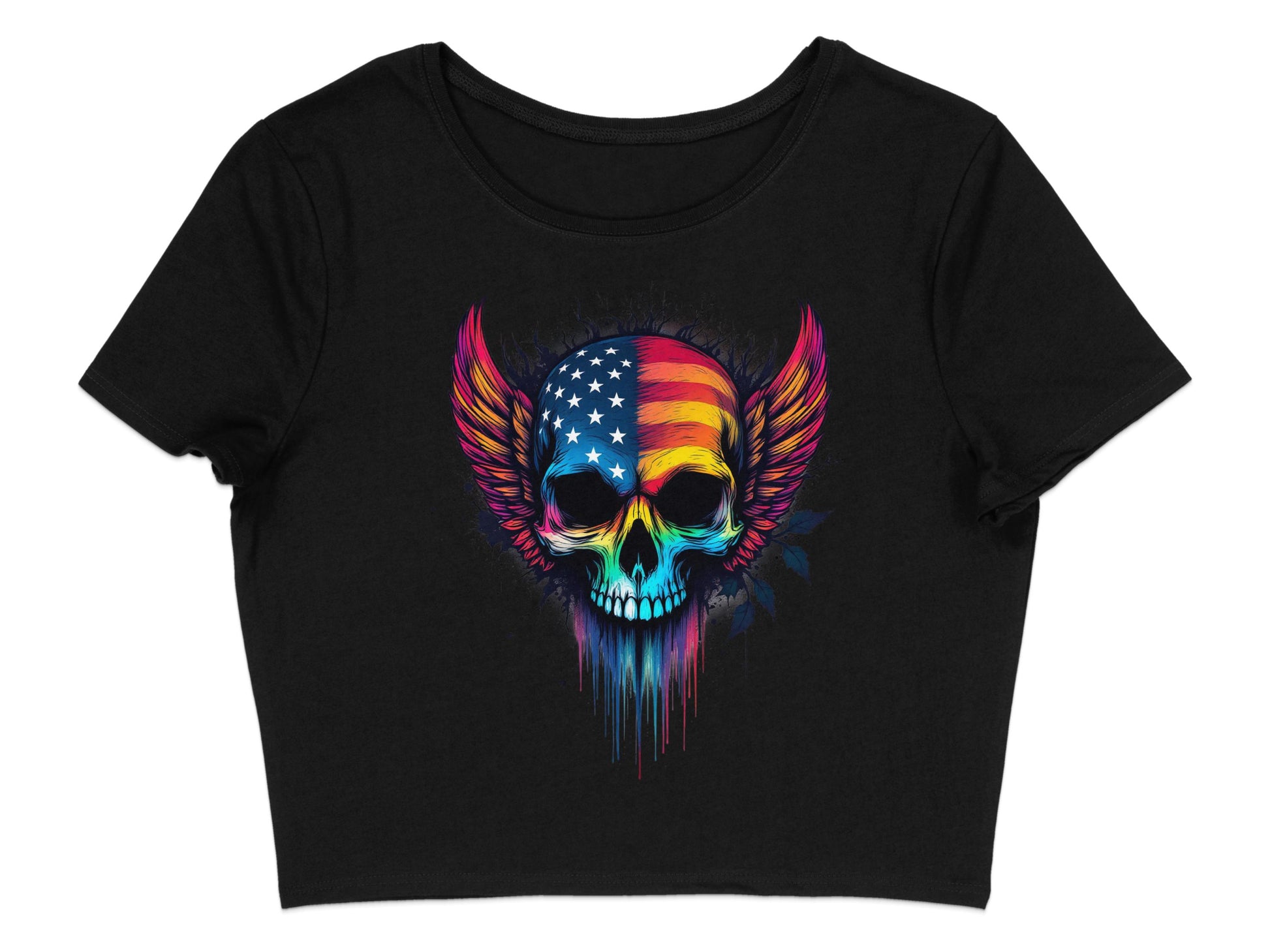 Vibrant Winged Skull and American Flag Crop Top product